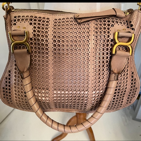Chloe Marcie Perforated Crossbody Satchel in Tan - Picture 2 of 16